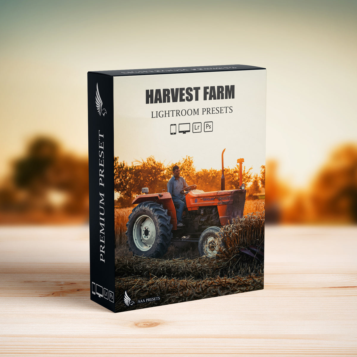 Harvest Farm Lightroom Presets software box cover for desktop and mobile photo editing