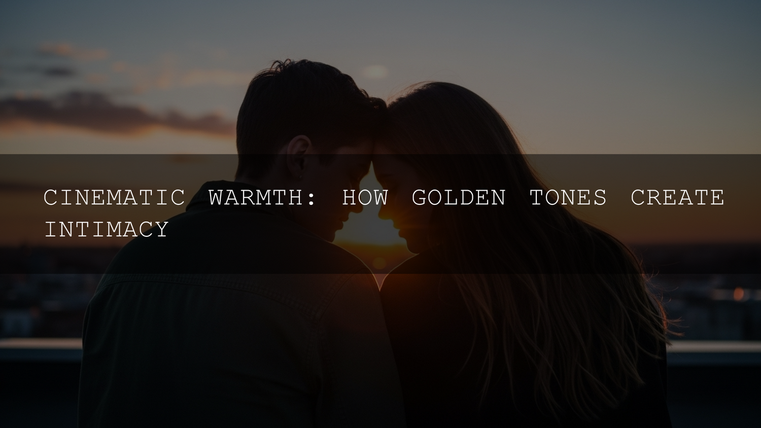 Romantic couple at sunset in golden tones with 'Cinematic Warmth' text, AAA Presets style.