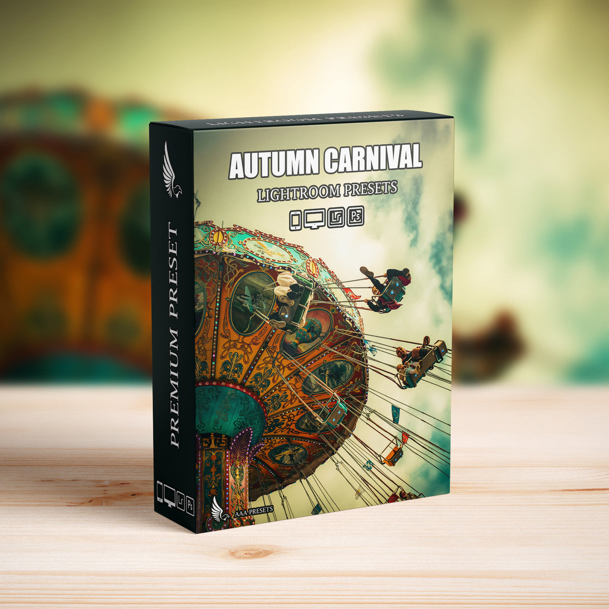 Autumn Carnival Night Lightroom Presets software box cover for desktop and mobile photo editing