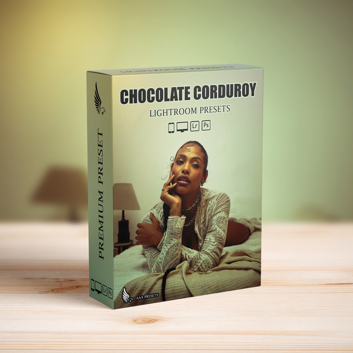 Chocolate Corduroy Lightroom Presets software box cover for desktop and mobile photo editing