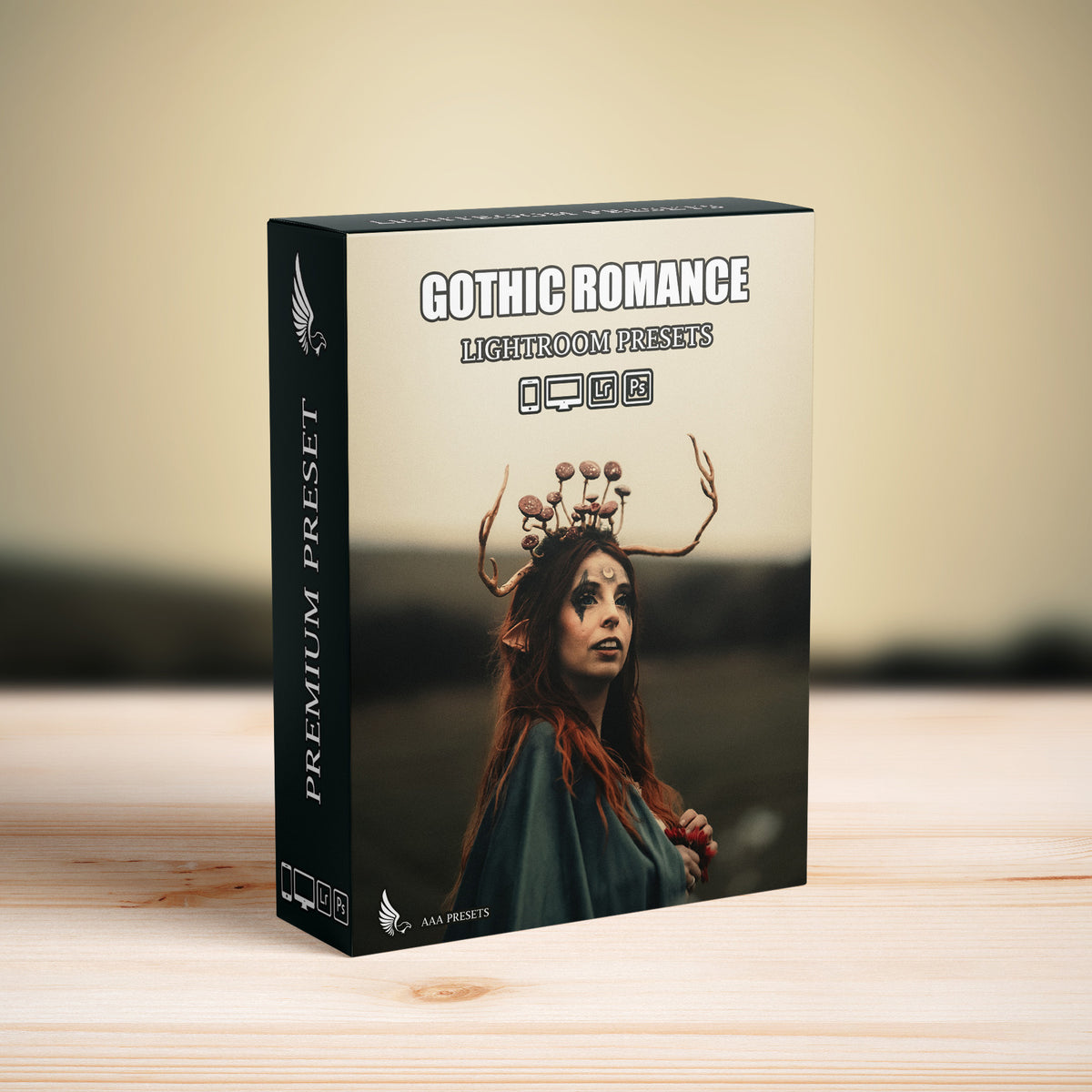 Gothic Romance Lightroom Presets software box cover for desktop and mobile photo editing