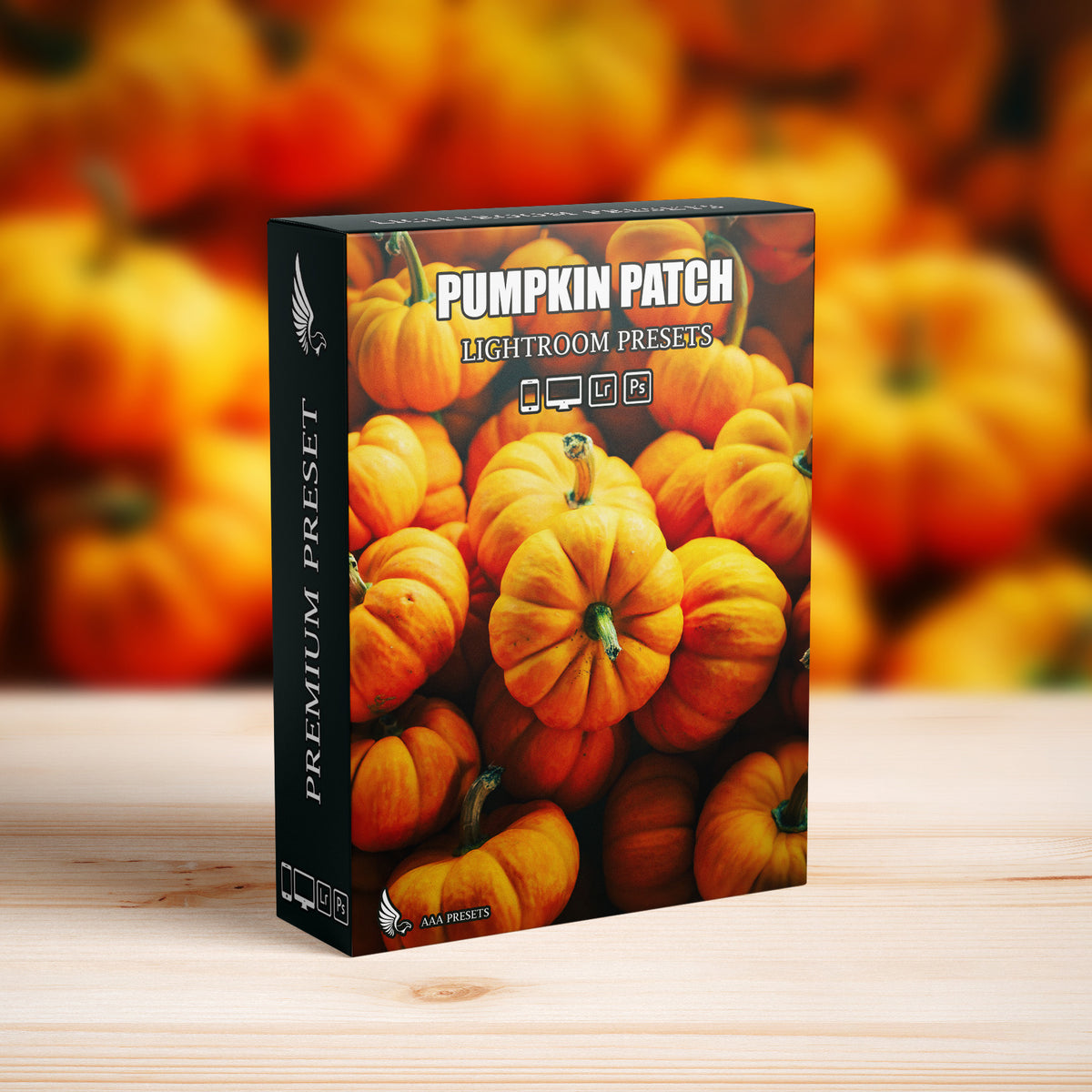 Pumpkin Patch Family Lightroom Presets software box cover for desktop and mobile photo editing