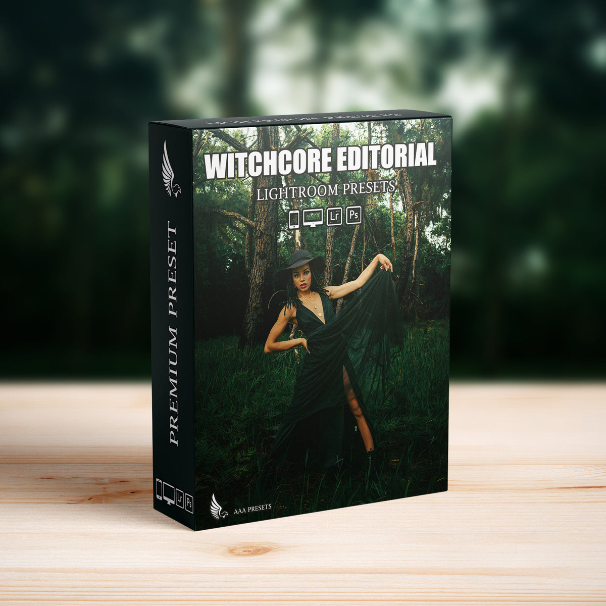 Witchcore Editorial Lightroom Presets software box cover for desktop and mobile photo editing